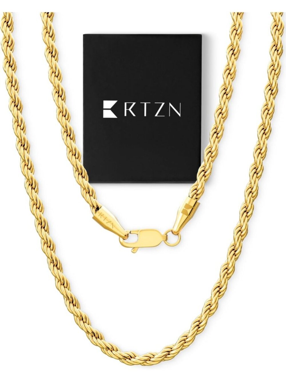 Stylish Gold Rope Chain Necklace for Men - 3mm & 4mm Stainless Steel
